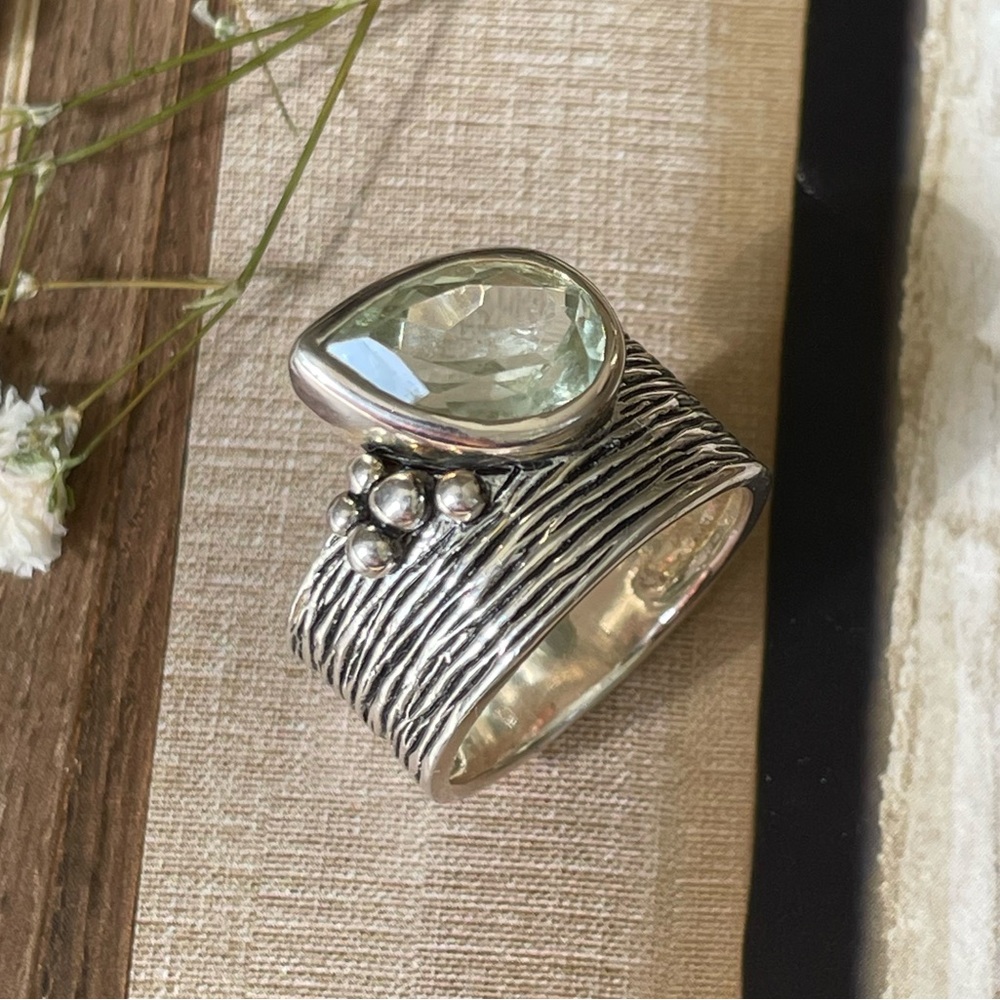Gift Ring for her 925 Sterling silver with natural Green Amethyst US 7,8,9,9.5